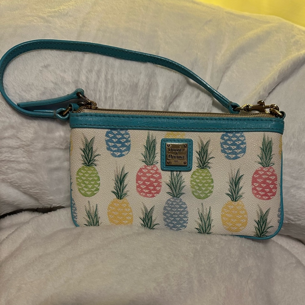 Dooney & Bourke Multicolor Pineapple Print Wristlet with Turquoise Trim